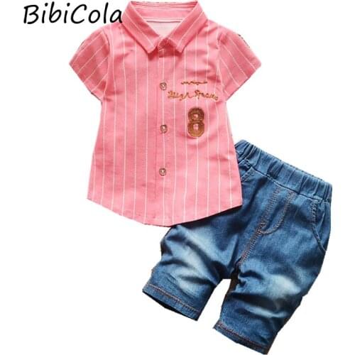 BibiCola summer toddler baby boys clothing sets stripe letter 2pcs boys summer clothes set kids gentleman tracksuit set