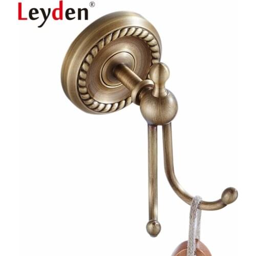 Leyden High Quality ORB/ Antique Brass Double Clothes Coat Robe Purse Hat Hooks Wall-Mounted European Brass Bathroom Accessory