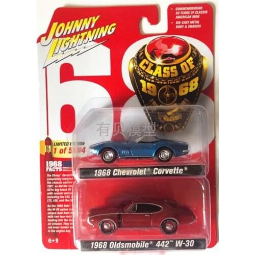 Johnny Lightning 1/64 CLASS OF 1968 CHEVROLET CORVETTE & 1968 OLDSMOBILE 442 W30 two cars limited Collector Edition metal car