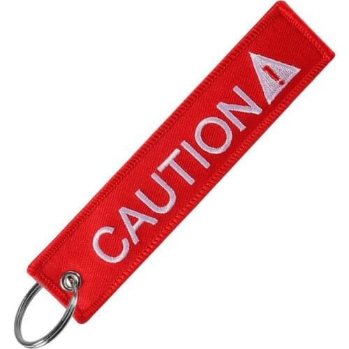 Fashion Car Keychain Red Key Chain Holder for Cars and Motorcycles Key Fob Remove Before Flight CAUTION Letter Keychains Jewelry