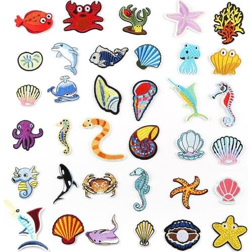 Sea Animals Dolphin Whale Iron On Patches Embroidered Clothes Patch For Clothing Clothes Stickers Garment Apparel Accessories