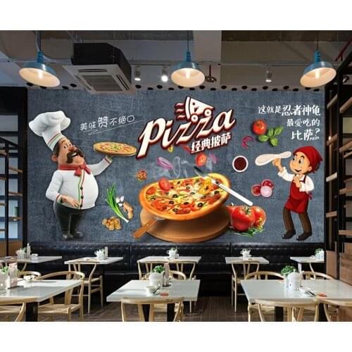 Custom mural wallpaper 3D black hand-painted European and American food pizza background wall decorative painting