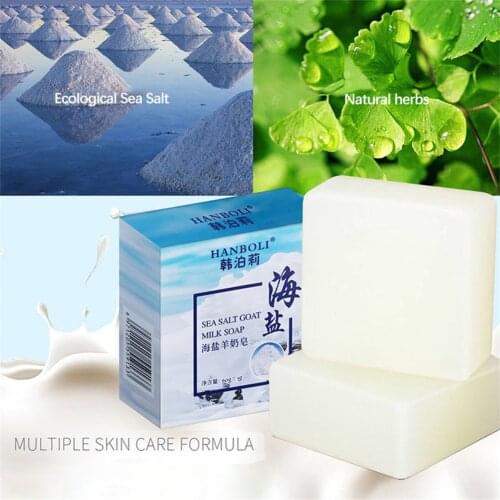 Natural Goat Milk Soap Bar Cleans Pores Acne Blackheads Treatment Sea Salt Soap Remove Mites Whitening Facial Skin Care TSLM1