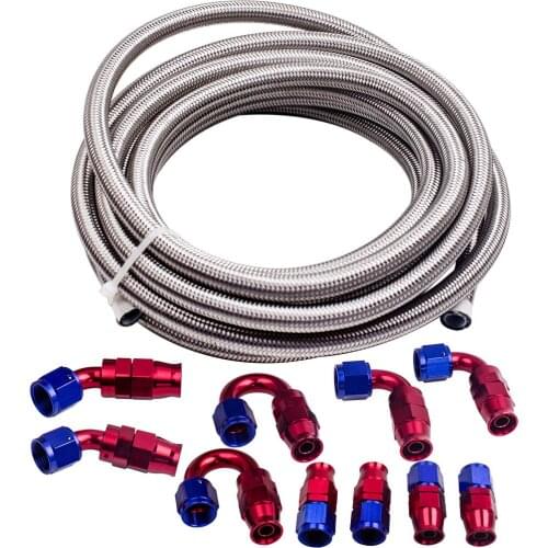 New 20 Feet AN8 Stainless Steel Braided Fuel Oil Gas Line Hose -8AN Swivel Connector