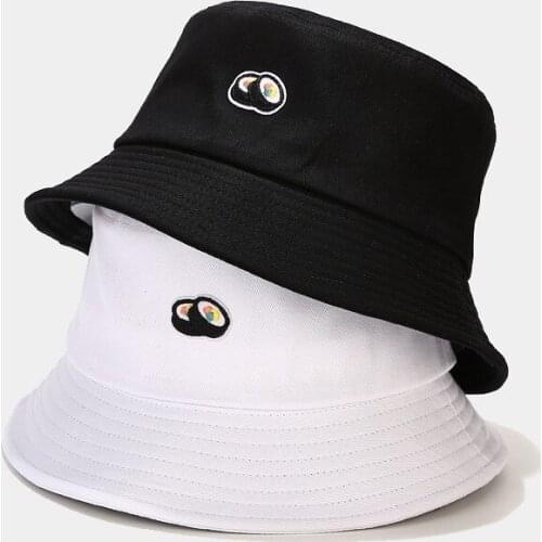 New Japanese Food Sushi Bucket Hat Embroidered Fishermans Hat for Men Womens Outdoor Travel Unisex Sun Protection Cap