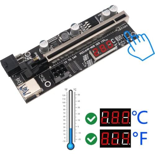 PCIE Riser,PCI E X1 to X16 009S Plus Riser Card Dual 6Pin for Graphic Card GPU Bitcoin Miner Mining w/Temperature Sensor Display