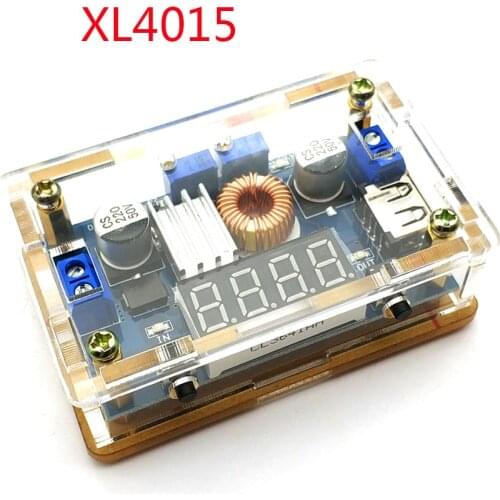 5A CC CV Step-down Converter DC 5V-36V To DC 2-32V LED Drive USB Charger Power/Current/ Volt Red / Bule Color LED+Crystal Shell