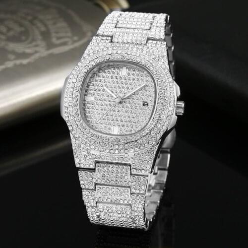 Luxury Silver Men Watch Dress Business Mens Watches Diamond Stainless Steel Date Clock reloj mujer Women Quartz Wristwatch