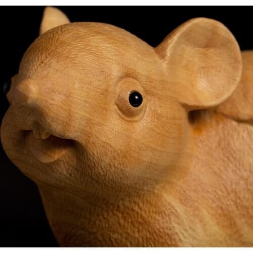 Boxwood 5cm 7cm Mouse Sculpture Wood Carving Chinese Zodiac Rat Statue Lucky Rat Home Decor