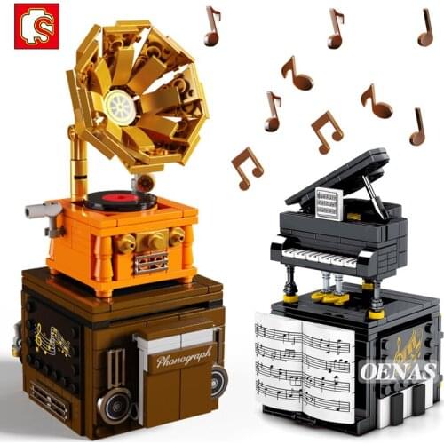 Sembo MOC City Creative Piano Gramophone Bluetooth Audio Model Set Building Block Kid Toys For Boys Girls Children Birthday Gift