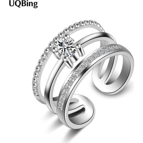 925 Sterling Silver 3 Layeres Crystal Zircon Women/Female Wedding Rings For Friends Birthday Gifts Jewelry