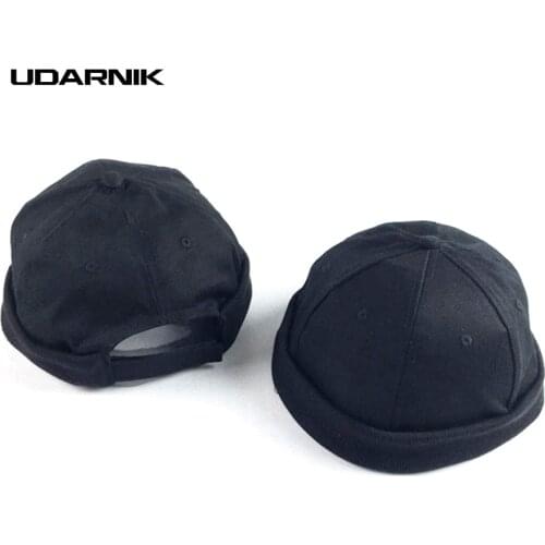 Men Women Black Skull Sailor Worker Caps Korean Trend Rolled Cuff Retro Fashion Brimless Spring Autumn New Melon Hat 904-117