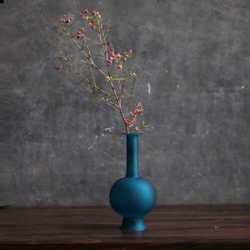 Peacock Blue Vase Glass Matte Transparent Chinese Jarrones декор комнаты Flower Arranging Utensils Terrarium Home Decor вазы