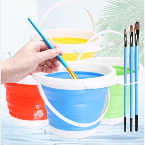 Folding Pen Washing Bucket Gray Drawing Painting Art Buckets Pens Barrel Container Round Paint Cups Kids Brush Pen Holder