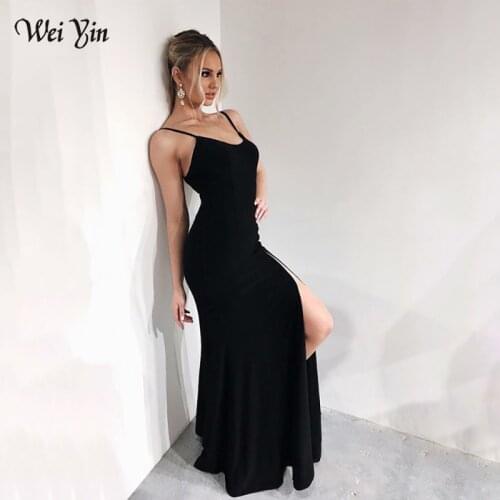 Weiyin AE0598 Sevintage Simple Mermaid Evening Dresses V-Neck Spaghetti Strap Prom Gowns Backless Party Dress Custom Made