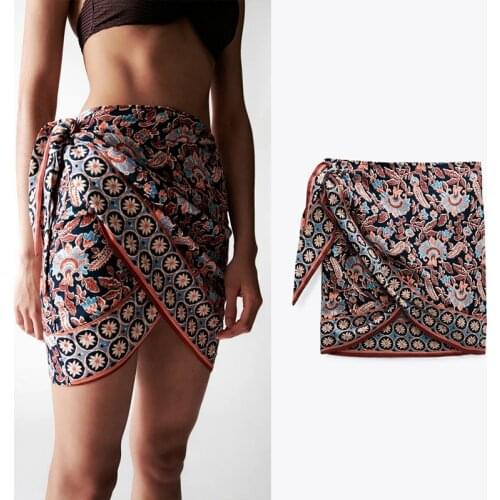 Za Bow Asymmetry Skirts Women 2021 High Waist Summer Sexy Mini Skirt Beach Sarong Wrap Short Woman Side Tied Vintage Skirt