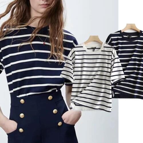 Jenny&Dave Ins Harajuku Tshirt High Street O-neck Vintage Striped Boyfriend Summer T Shirt Women Camisetas Verano Mujer 2021 Top