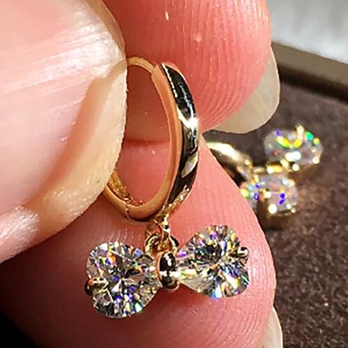 10K Yellow Gold Women Drop Clip Hoop Earrings Moissanite Diamonds 0.5 Carat Heart Bow Wedding Party Engagement Anniversary