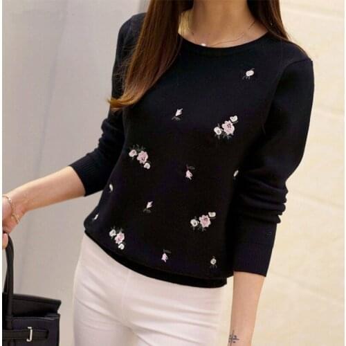 2017 Winter Sweaters Women Embroidery Ladies Pullover Female Autumn High Elastic Tricot Jumper Fashion Winter Tops Pull Femme