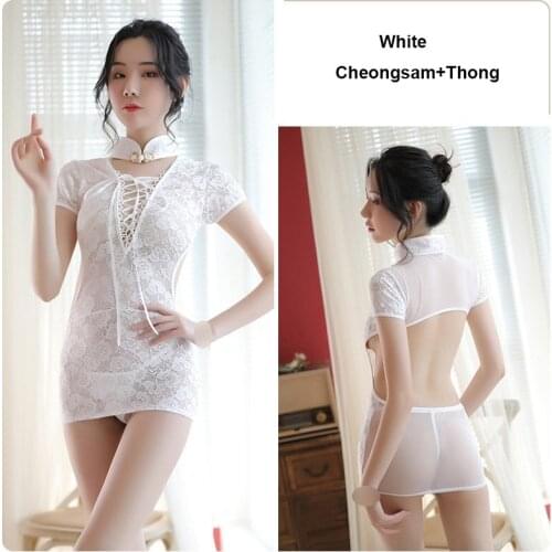 Women Chinese Style Sexy Retro Cheongsam Dress Femal Lace Nightdress Backless Chi-Pao Erotic Sexy Underwear Babydoll Nightgown