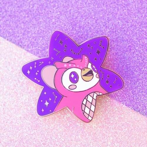 Cute Animal Crossing Owl Younger Sister Fu Ke Hard Enamel Pins Kawaii Cartoon Star Shape Jacket Jeans Badge Brooch Accessories