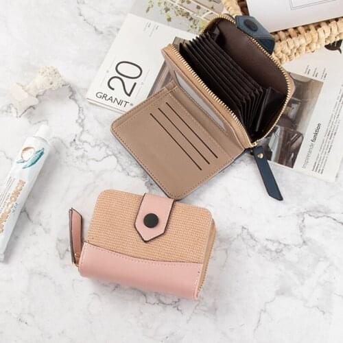 1PC Short Womens Card Wallet Fahion PU Leather Zipper Buckle Cute Coin Ladies Purse Solid Color Small Money Bag 11.5x9.5x3cm