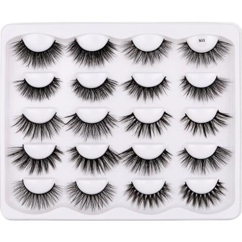 10 pairs of 3D false eyelashes thick makeup eyelashes small bundles dramatic fluffy soft cross eyelashes reusable