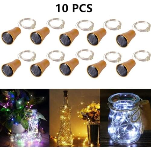 10 PCS Outdoor Solar Wine Bottle Lights 20 LED Solar Cork String Light Copper Wire Fairy Light for Christmas Party Garden Decor