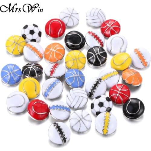 6pcs/lot New Sports Snap Jewelry Oil Painting Metal 18mm Snap Buttons Fit Snap Bracelet Bangles Volleyball Football Jewelry