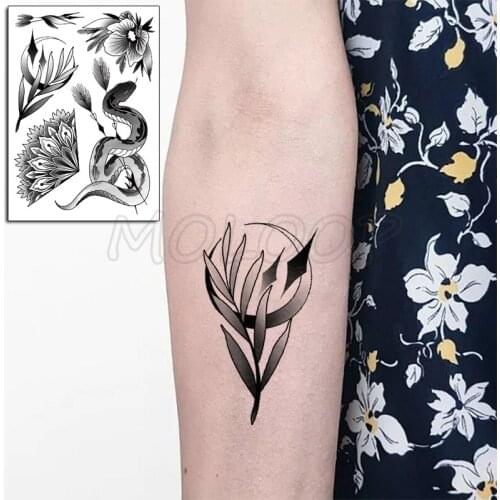 Black Snake Temporary Tattoo Stickers for Women Men Body Waist Waterproof Fake Tatto Flower Moon Tatto Big Size