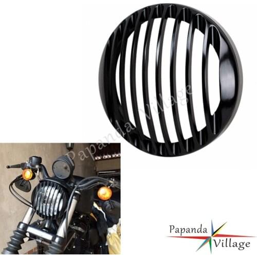 Black Motorcycle 5.75" Front Retro Headlight Grill Guard Custom Headlamp Grill Cover For Harley Sportster XL 1200 883 2004-2014