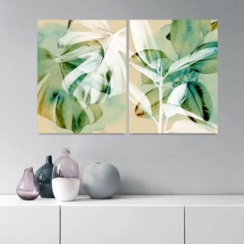 Nordic Decoration Home Posters and Prints Green Plant Canvas Art Painting Watercolor Tropical Leaves Wall Art Picture No Frame