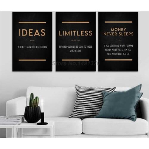 Money Never Sleeps Success Motivational Quote Office Room Poster Painting On Canvas Bedroom Wall Art Decoration Pictures Home