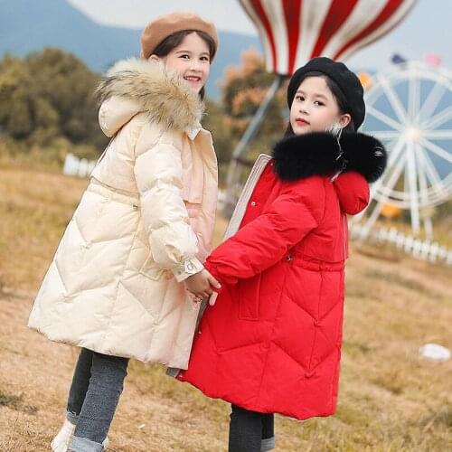 6-12 years children cloth Mid-Length Red Down Jacket Coat Baby winter jacket white duck down jacket toddler girl winter clothes