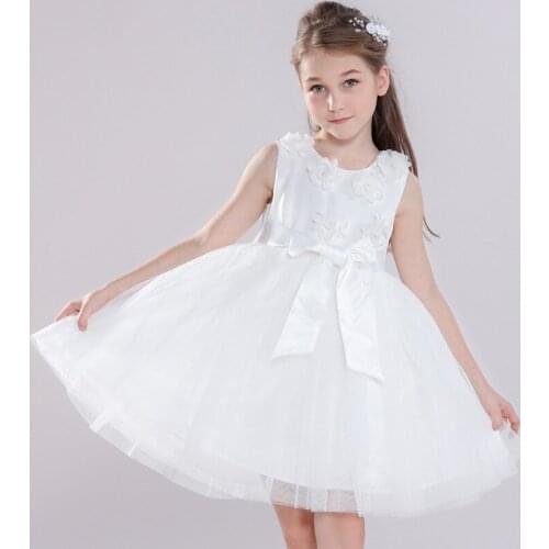 Girls 3-12 Y All Seasons O-neck Knee Length Sleeveless Gauze Dress Fashion Appliques Ball Gown Costume Princess Dancing Dresses