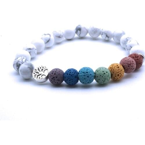 Howlite Tree of Life 8mm Colorful 7 Chakras Lava Stone Bracelet DIY Aromatherapy Essential Oil Diffuser Bracelet Yoga Jewelry