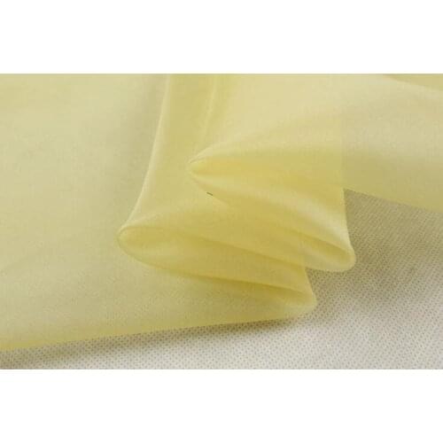 Howmay 100% pure silk fabric organza 6m/m 140cm 45" light yellow 53# solid color for costume decoration curtain