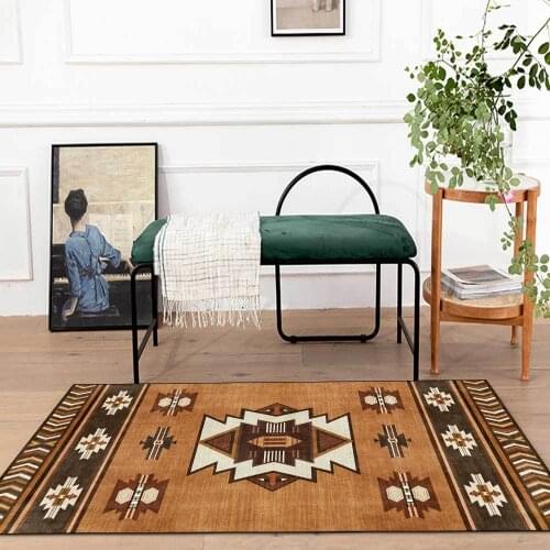 Indian Yellow Brown Simple Geometric Ethnic Style Living Room Bedroom Bedside Carpet Floor Mat Customization