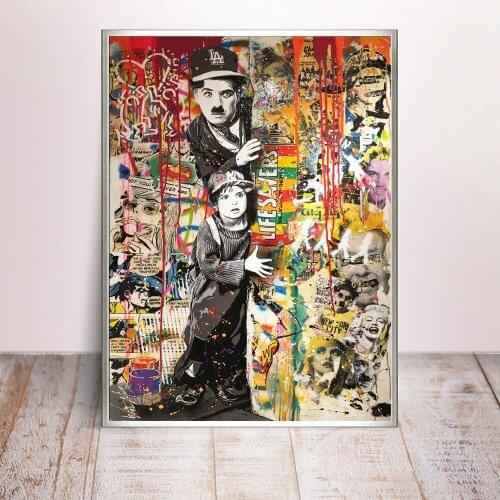 Street Graffiti Art Tableau Portrait Painting on Canvas Posters and Prints Wall Art Man and boy Picture for Living Room Cuadros