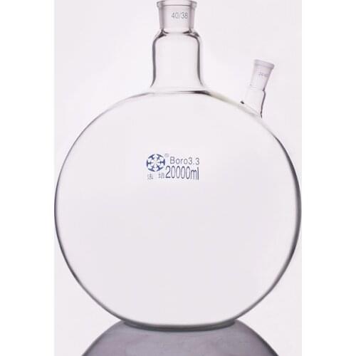 Two-necked flask oblique shape,with two necks standard ground mouth 20000ml,Mid 40/38,Side 24/40,Two-necked flat bottom flask