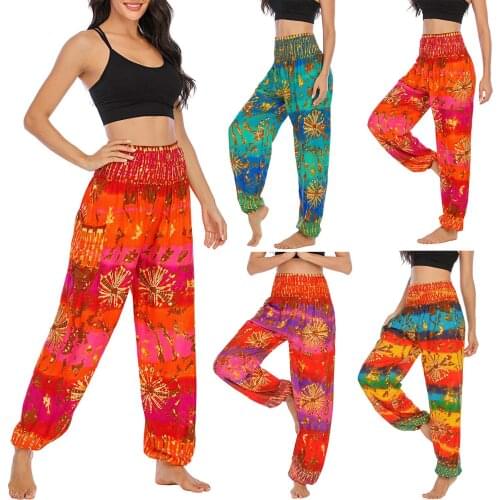 Summer Bohemian Pants For Women 2021 New Fashion Casual Print Sexy High Waist Loose Travel Lounge Festival Beach Trousers Mujer
