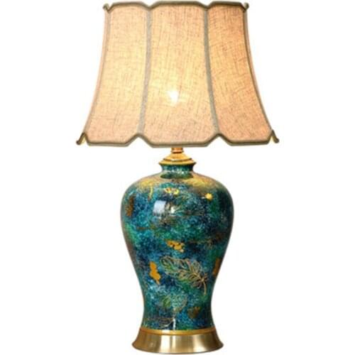 Copper table lamp American style for living room Jingdezhen ceramic lamp luxury Bedroom bedside lamp decorated led lamps