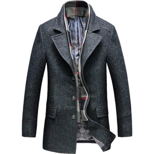 Men Wool Coats Autumn Winter Casual Thick Warm Jackets Single Button Outwear Mens Jackets And Coats Solid Coffee Gray M-3XL