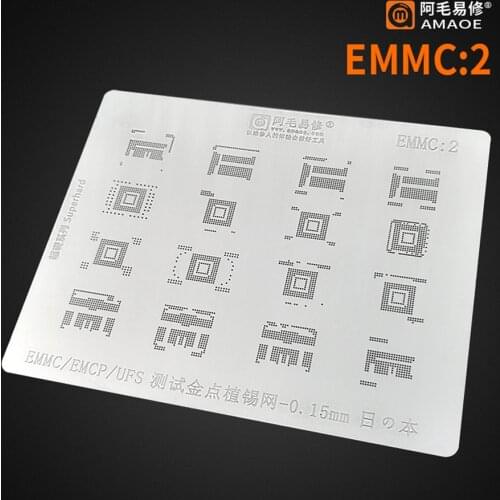 Amaoe EMMC/EMCP/UFS BGA Stencil IC Chip Reballing Pins Solder Tin Plant Net 0.15mm Thickness Heating Template EMMC:2 emmc2