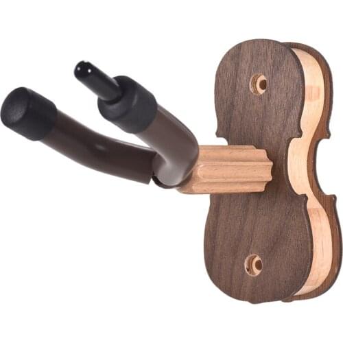 Wall Mount Violin Fiddle Viola Hanger Hook Keeper with Bow Holder Rubber Cushion Wood Base