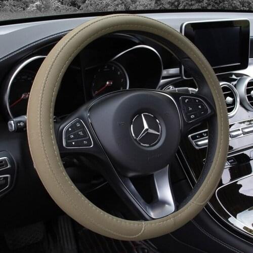 Car leather streamline steering wheel cover medium breathable non-slip D-shaped black four-season universal grip cover