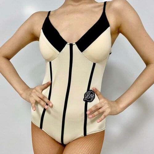 Latin Dance Clothes Stitching With Chest Pad Sexy Bodysuit Summer Suspenders Lain Practice Clothes Chacha Latin Costumes DQS7404