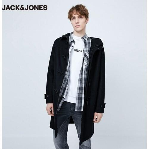 JackJones Mens Woolen Overcoat Male Mid-length Hooded Stand-up Collar Thickened Woolen Overcoat | 219427513