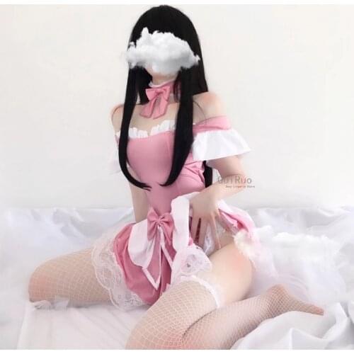 Lolita Kawaii Babydoll Dress French Sexy Maid Outfit Lingerie Erotic Role Play Women Cosplay Costumes Cute Servant Uniform Pink