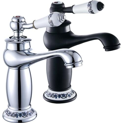 Luxury Basin Bath Faucet European Retro Single Handle Black Chrome for Cold and Hot Water Sink Mixer Tap Mixer